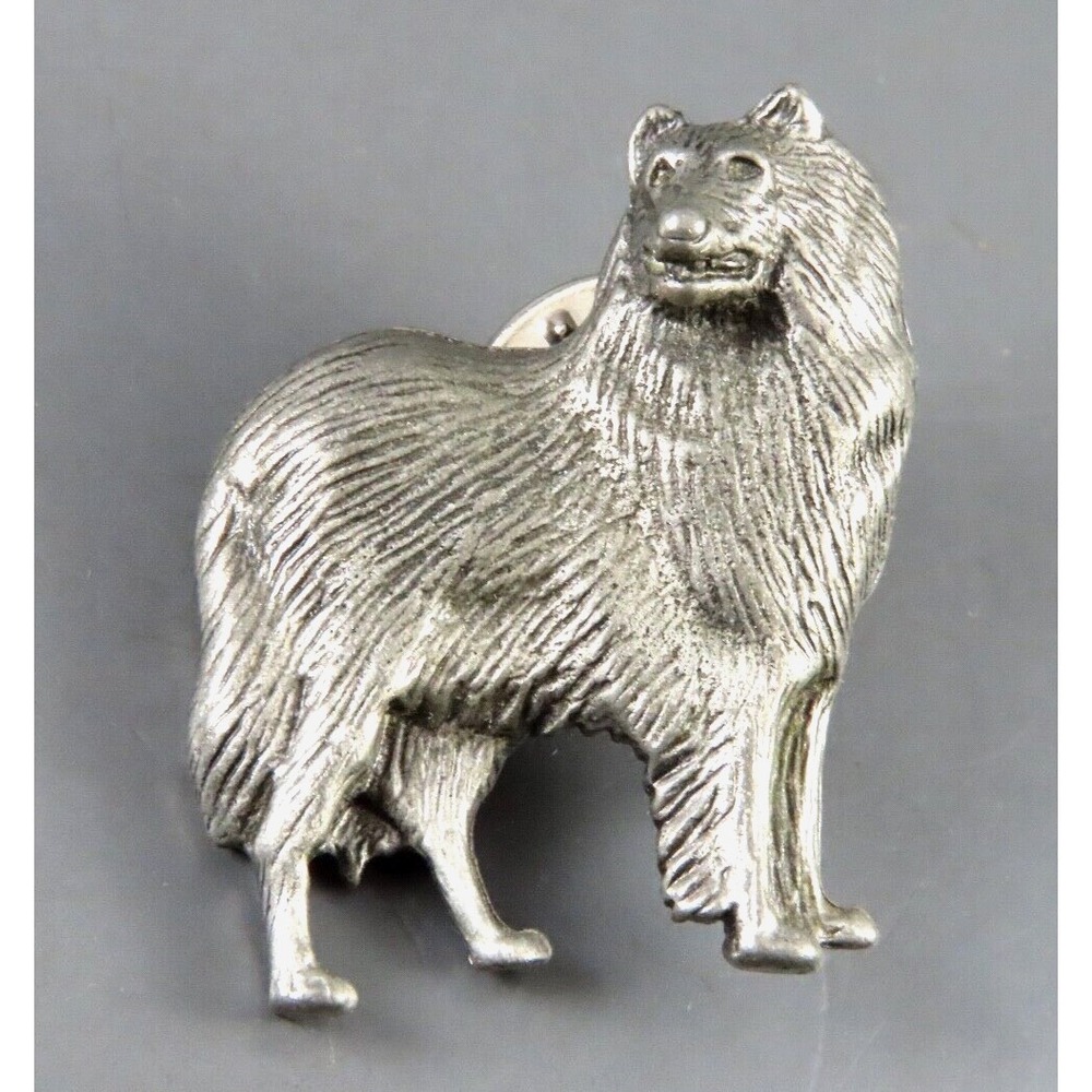 Vintage PEWTER SILVER TONE Lapel Pin Brooch Tie Tack COLLIE DOG Show Breeders